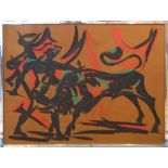 XX CENTURY ENGLISH SCHOOL, 'Bullfight', oil on hessian, 90cm x 121cm, framed.