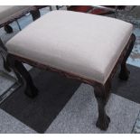 STOOL, plain linen covered seat, on claw feet.