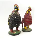 FAT CHICKEN CARVINGS, Mali, two, painted wood, 45cm H x 42cm H.