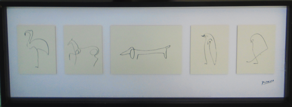 AFTER PABLO PICASSO, 'Animal studies' lithographs, 36cm x 100cm, framed four on one frame.