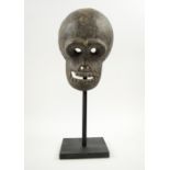 TRIBAL FACE MASK, Bamana people, 29cm H, with display stand.