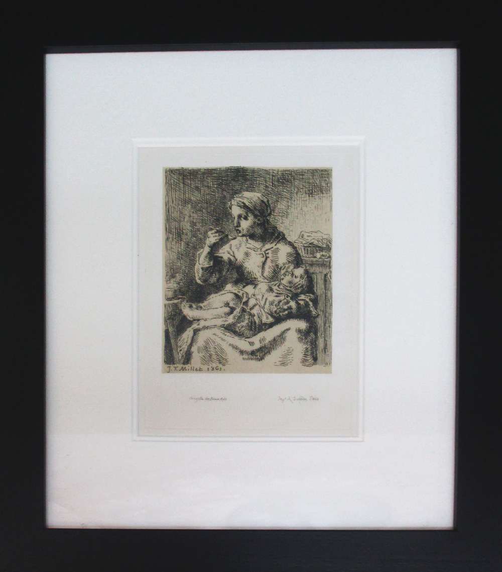 JEAN-FRANCOIS MILLET (1814-1875) 'La bouille', original etching, circa 1861, framed, 44.5cm x 39.