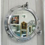 ORIGINAL LARGE SHIPS PORTHOLE, with mirror, polished aluminium metal surrounds, with catches,