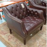 ARMCHAIR, brown leather buttoned, 80cm x 86cm x 79cm.