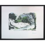 PABLO PICASSO, 'Femme nue couchet et jouer flute pochoir', lithograph,