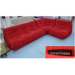 TOGO SOFA,by Michel Ducaroy for Ligne Roset, in red upholstery, three sections,
