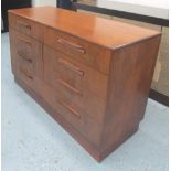 G PLAN CHEST, teak with eight drawers, 142cm x 76cm H x 44cm D.