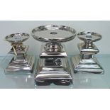 TABLE CANDLE STANDS, a set of three, plated metal, pillar bases, Culinary Concepts design,