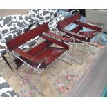 WASSILY ARMCHAIRS, a pair, after Marcel Breuer, tan leather and chrome framed.