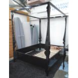 FOUR POSTER BEDFRAME, Louis by John Reeves in black lacquered finish, 168cm x 220cm H x 210cm L.