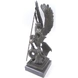 GEORGE AND THE DRAGON BRONZE SCULPTURE, Talos Gallery, marble base, 46cm H overall.