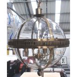 PENDANT GLOBE LIGHT, spherical form with four branches, 90cm H approx.