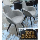 TOM DIXON SCOOP HIGH CHAIRS, a pair, injection moulded seats, upholstered in grey patterned fabric,