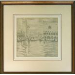 XX CENTURY SCHOOL, 'Palazzo Ducale and the Lion of Venice', pencil on paper, 23cm x 23cm,