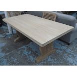 TRESTLE TABLE, 1970's style pine rectangular with slab trestles, 75cm H x 179cm W x 90cm D.