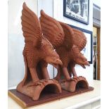 ROOF TILES/FINIALS, a pair, of eagles in terracotta, 60cm H.