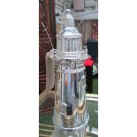 COCKTAIL SHAKER, light house form plated metal finish, 1930's style, 35cm H x 13cm diam.