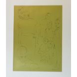 DAVID HOCKNEY, 'Family', lithograph on golden background, unmounted, plastic sleeve protected.