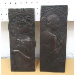 BRONZE PLAQUES, a pair, Art Nouveau style, 23cm x 9cm.