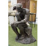 BRONZE STATUE OF THE THINKER, in the style of Rodin, 81cm H.