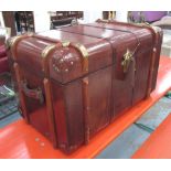 LEATHER STORAGE CHEST, Ralph Lauren style tanned leather finish with brass fittings, lined interior,