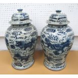 TEMPLE JARS, a pair, Chinese style blue and white, 42cm H.