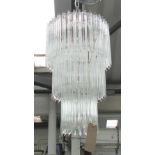 HANGING LAMP, nickel finish, clear glass drops, cascading effect, 70cm H plus chain.