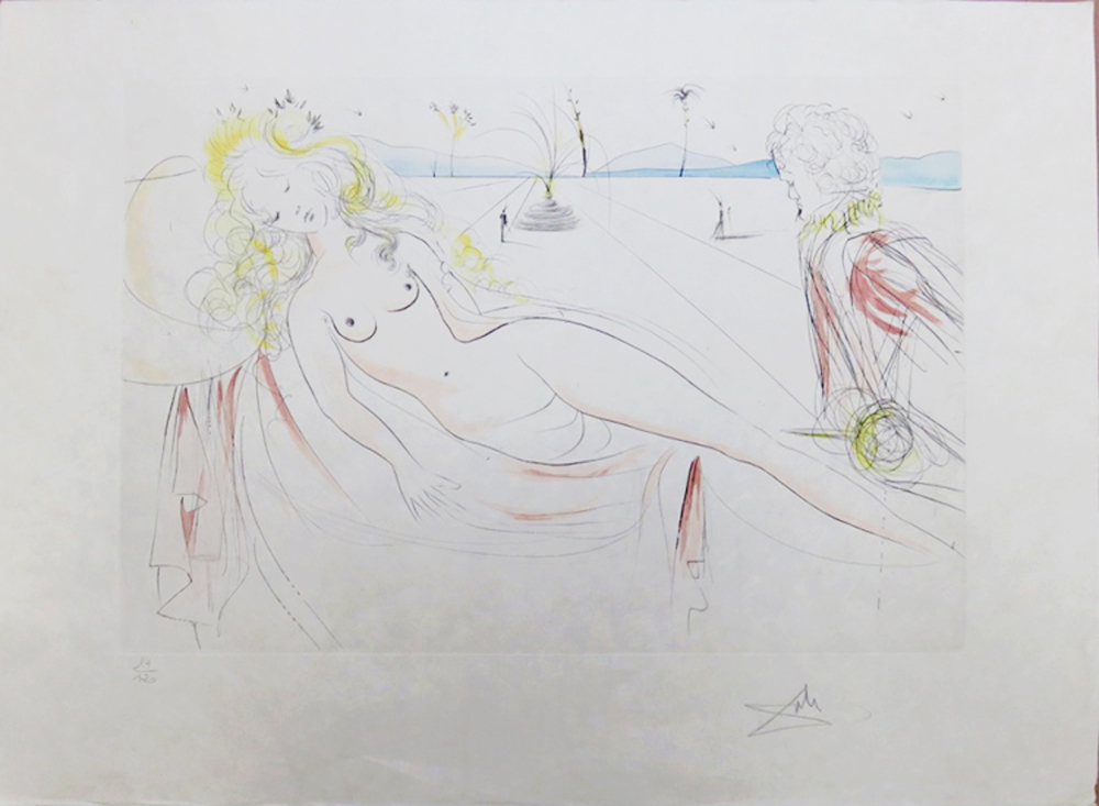 SALVADOR DALI, 'Venus au joueur d'orgue', original drypoint etching in colours on Japon nacre paper,