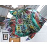 FISH, ceiling mounted in coloured metal, 80cm H plus chain.