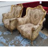 TUB CHAIRS, a pair, gilt, 108cm x 55cm.