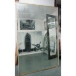 LARGE BEVELLED MIRROR, in distressed frame, 229cm x 153cm.