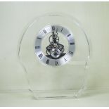 CONTEMPORARY CLOCK, with glass case and visible escapement, 16.5cm H.