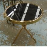 SIDE TABLE, of 'bamboo' gilt metal legs supports with circular smoked glass top, 50cm diam x 60cm H.