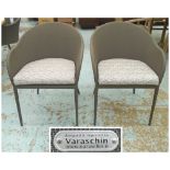 SET OF FOUR SAIA EASY CHAIRS, by Varaschin in a grey finish with loose white cushions,