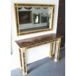 CONSOLE AND MIRROR, rectangular painted with marble and inset marble with companion mirror,