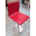 BAR STOOLS, a pair, red leather, each 44cm W.