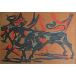 XX CENTURY ENGLISH SCHOOL, 'Bullfight', oil on hessian, 90cm x 121cm, framed.