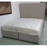 DOUBLE BED, with tall headboard and divan base with mattress, 185cm W x 172cm H.