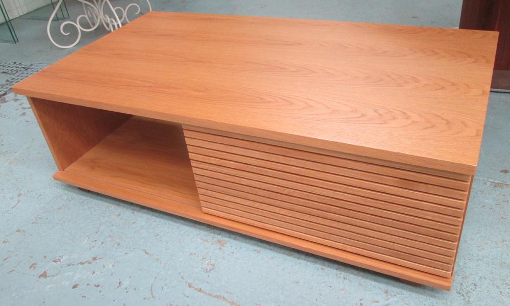 LOW TABLE, with sliding panel door, 40cm H x 66cm D x 120cm.