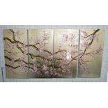 LACQUER PANELS, four, 'Chinese cherry blossom', 200cm W x 100cm H.