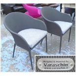 SET OF FOUR SAIA EASY CHAIRS, by Varaschin in a grey finish with large white cushions,