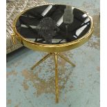 SIDE TABLE, top of 'bamboo' gilt metal supports with circular smoked glass top, 50cm diam x 60cm H.