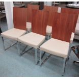 DINING CHAIRS, a set of six, by Effezeta, wooden backs, cream seats.