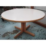 GORDON RUSSELL TABLE, circular melamine top and ash framed support, 122cm diam x 74cm H.