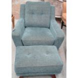 ARMCHAIR, G plan vintage range, blue, with footstool to match, 88cm W x 78cm D.
