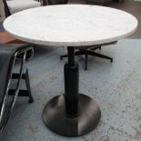 CAFE TABLE, white marble on a steel base, 70cm Diam x 75cm W.