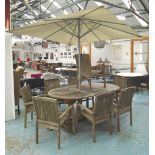 GARDEN DINING SET, weathered teak, eight chairs,