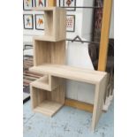 ETAGERE, Contemporary bleached oak effect table and shelves, 165cm x 110cm x 45cm D.