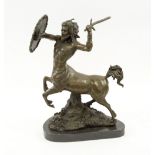 CENTAUR SCULPTURE, patinated bronze Talos Gallery, marble base, 42cm H x 31cm L overall.