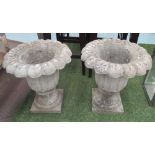 GARDEN POTS, a pair, in reconstituted stone, 50cm H x 45cm diam (with faults).